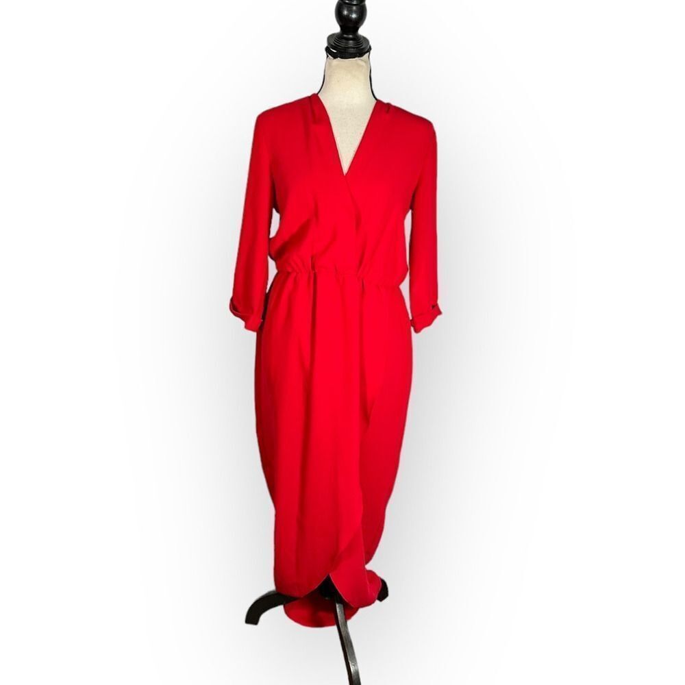 Amanda Uprichard Timeless Provenance Dress Women's Med Red Faux Wrap Hi-Lo RTR